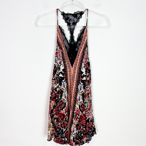 FREE PEOPLE BLACK RED ORANGE BOHO PATTERN FLOWY SLEEVELESS RACER BACK DRESS XS - Picture 7 of 9